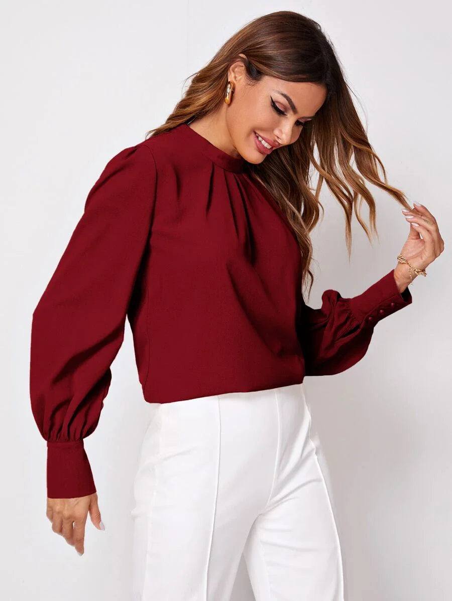 Blusa Feminina Franzida Manga Comprida Elegante
