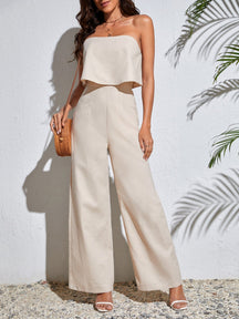 Macacão Feminino de Linho Tomara que Caia Pantalona