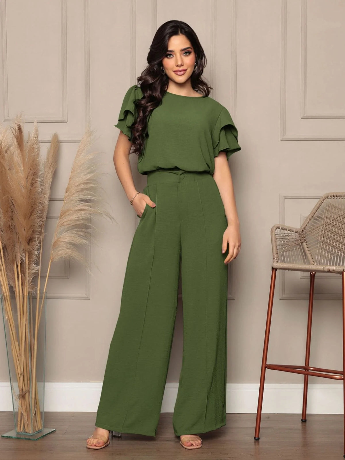 Conjunto Feminino Blusa e Calça Pantalona