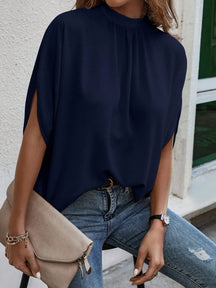 Blusa Feminina Manga Curta Caída Gola Alta