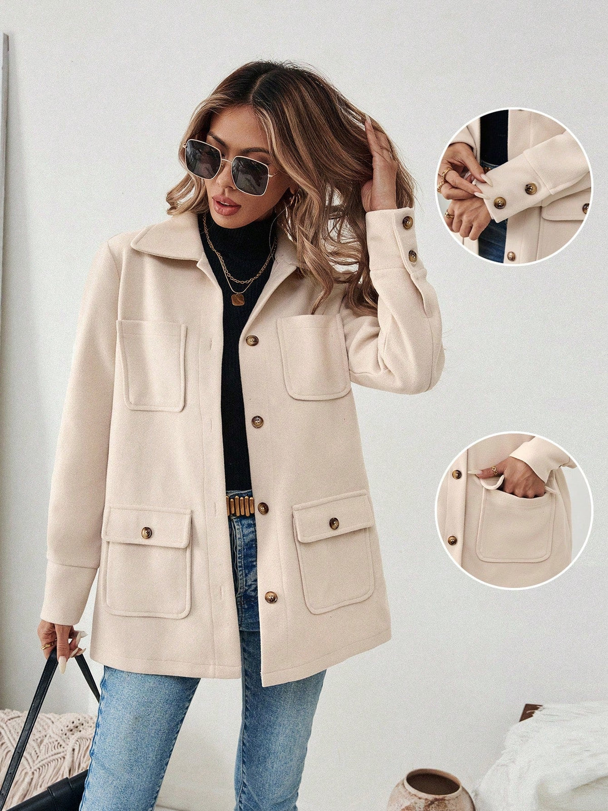 Casaco de Inverno Feminino de Soft com Bolso