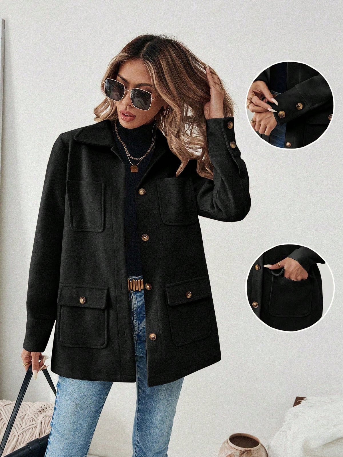 Casaco de Inverno Feminino de Soft com Bolso