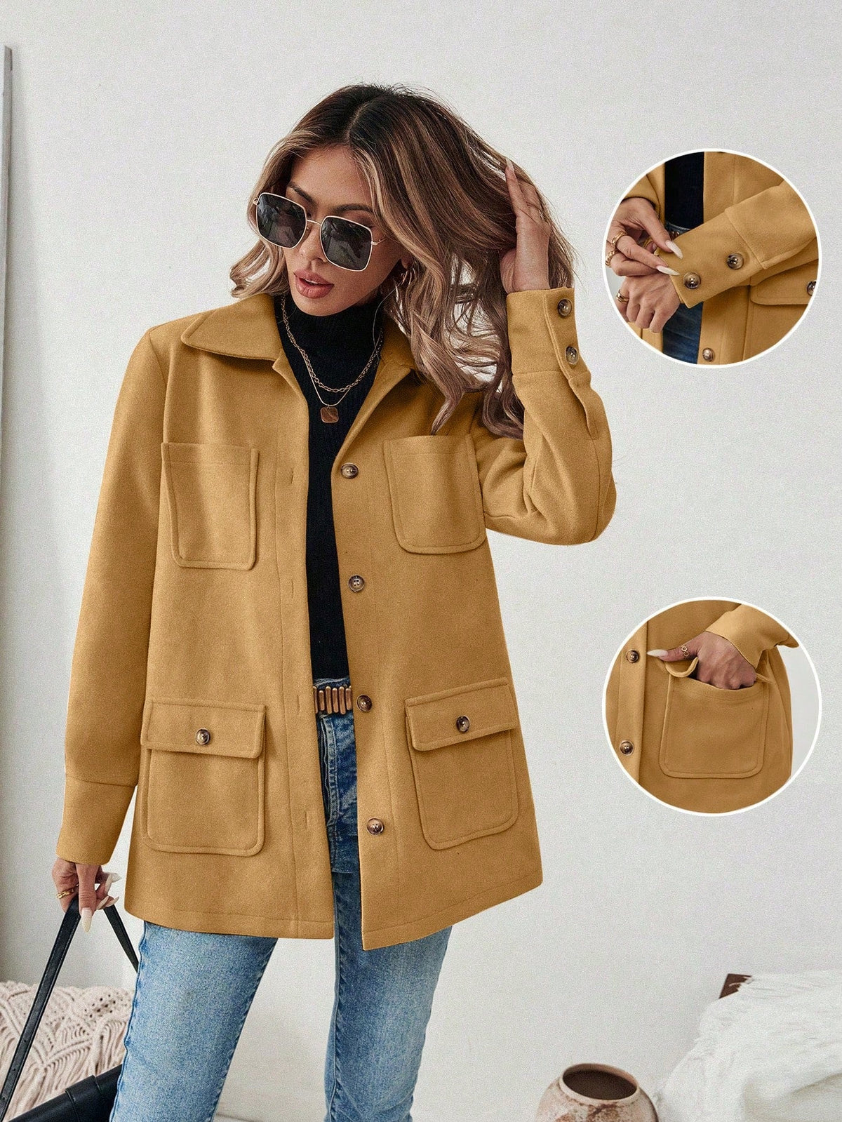 Casaco de Inverno Feminino de Soft com Bolso