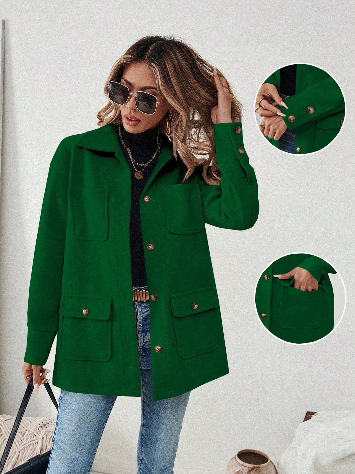 Casaco de Inverno Feminino de Soft com Bolso