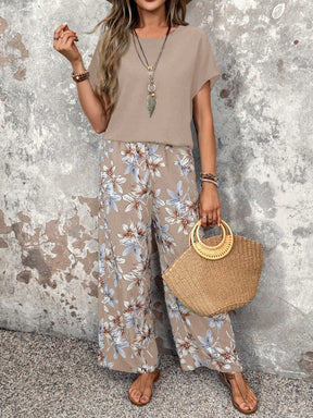 Conjunto Feminino Floral Soltinho Blusa e Calça Pantalona