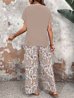 Conjunto Feminino Floral Soltinho Blusa e Calça Pantalona