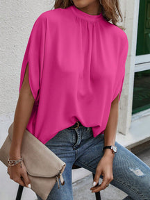 Blusa Feminina Manga Curta Caída Gola Alta