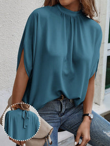 Blusa Feminina Manga Curta Caída Gola Alta